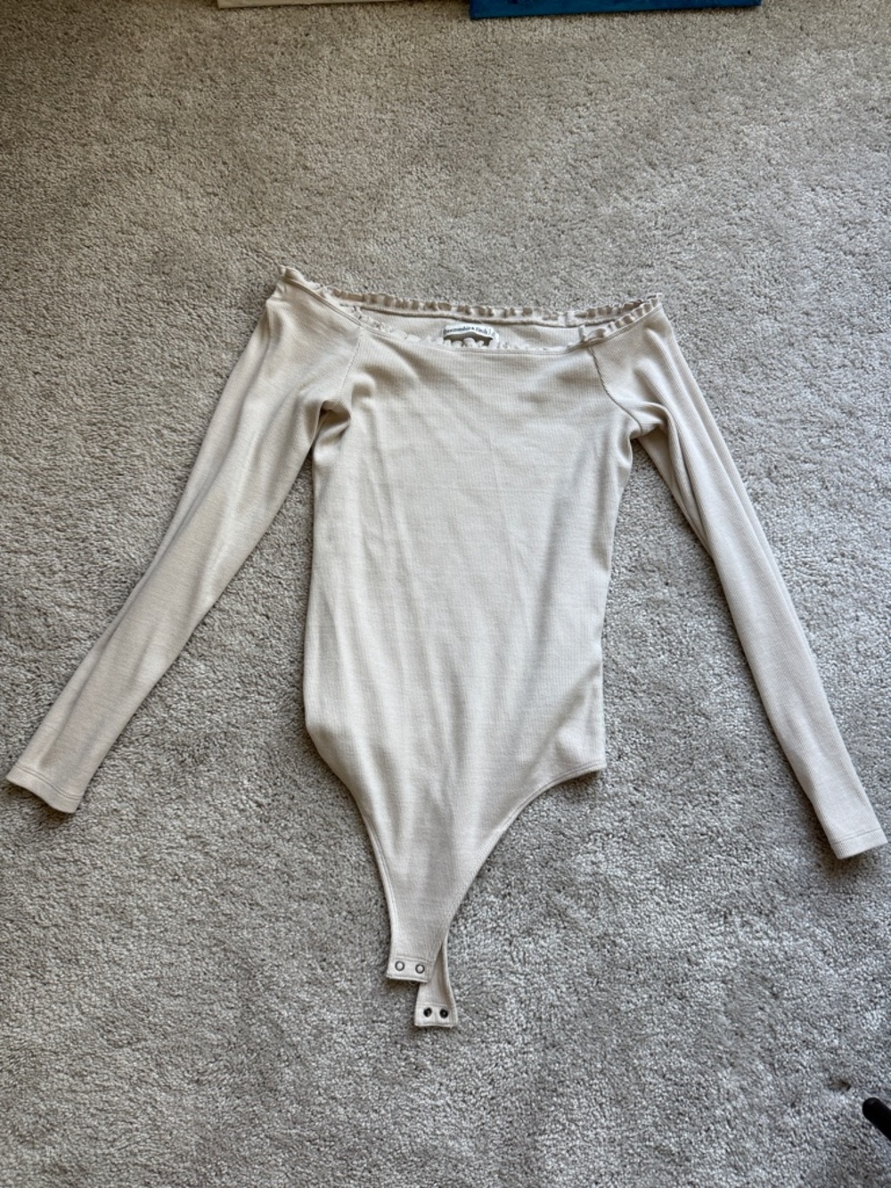 Abercrombie & Fitch Beige Off Shoulder Long Sleeve Bodysuit